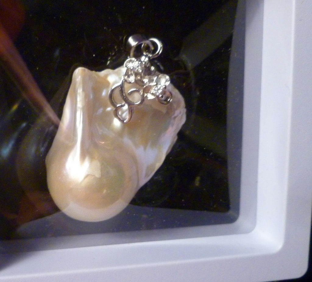 LARGE Metallic White Baroque Cultured Freshwater Pearl Enhancer Sterling Silver
