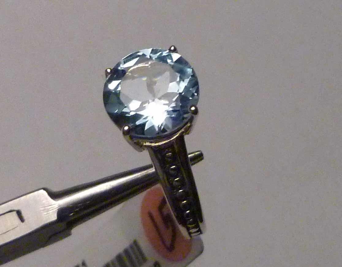 Minimalist 3.8 carat Genuine SWISS BLUE TOPAZ 10mm Briliant .925 SILVER RING SZ8