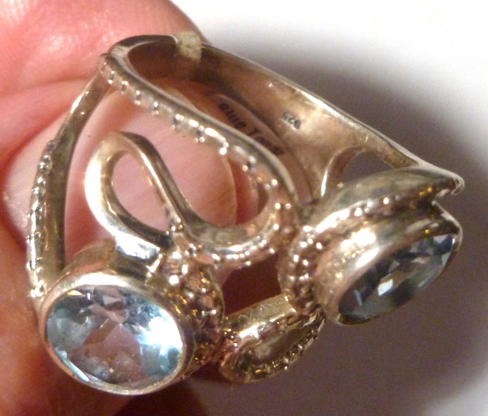 Blue TOPAZ RING Sterling Silver .925 Size 8 Double Topaz