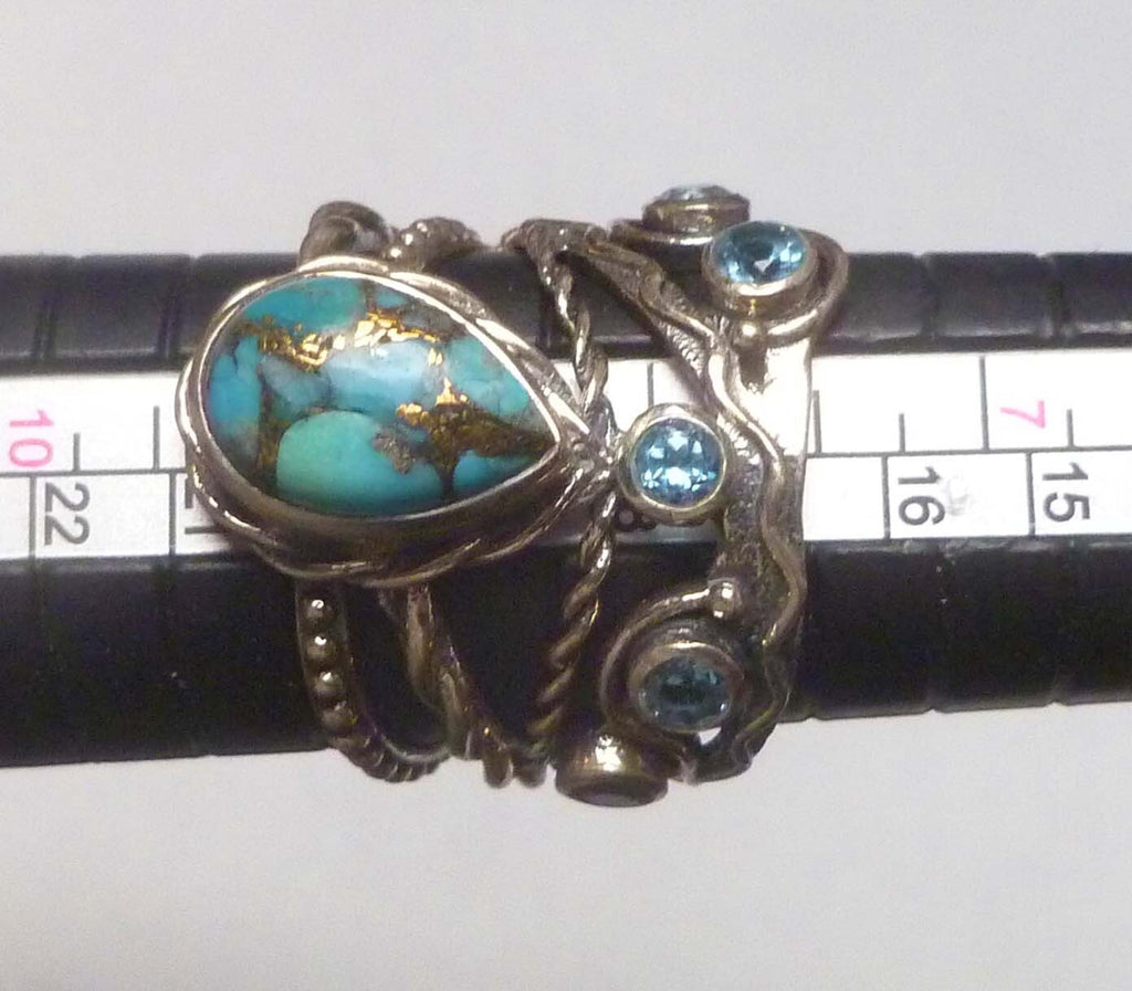 Turquoise Copper Veins Blue TOPAZ RING Sterling Silver .925 Size 9 Topaz