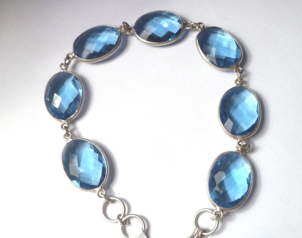 Minimalist BLUE TOPAZ bracelet Sterling Silver 925 8" Was $165