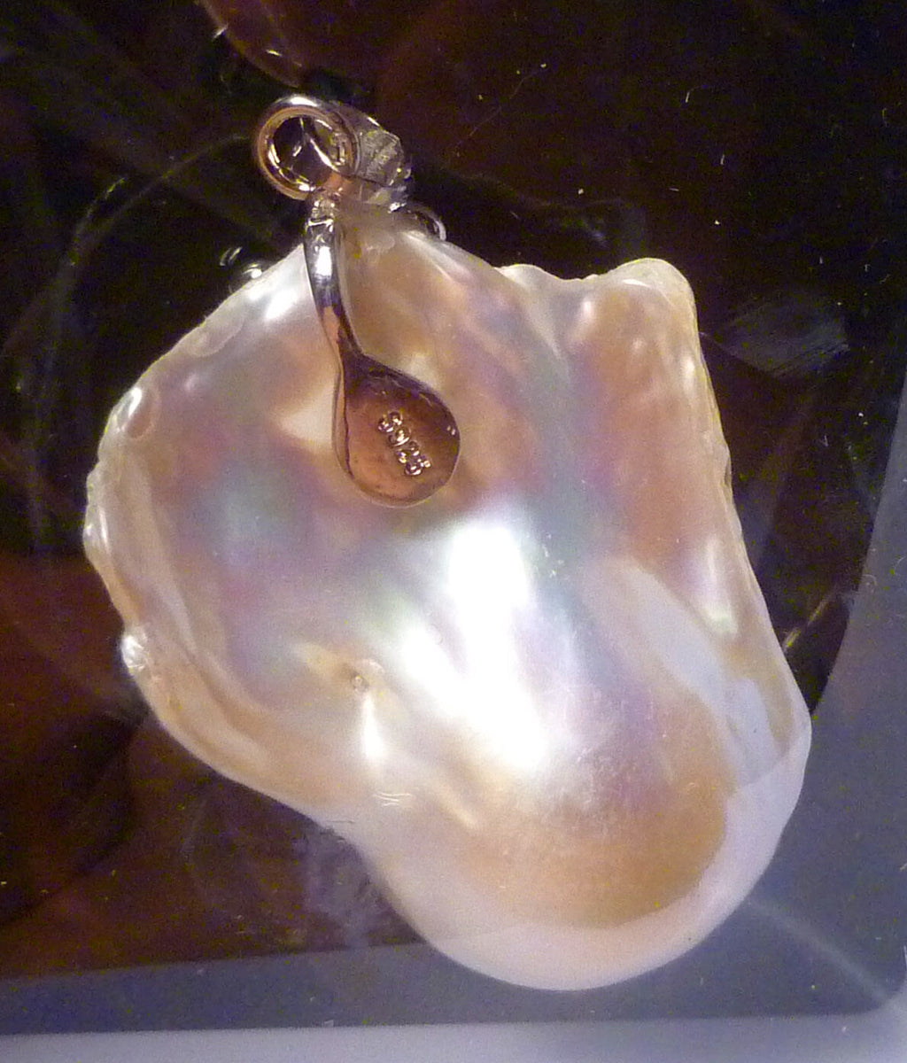 LARGE Metallic White Baroque Cultured Freshwater Pearl Enhancer Sterling Silver