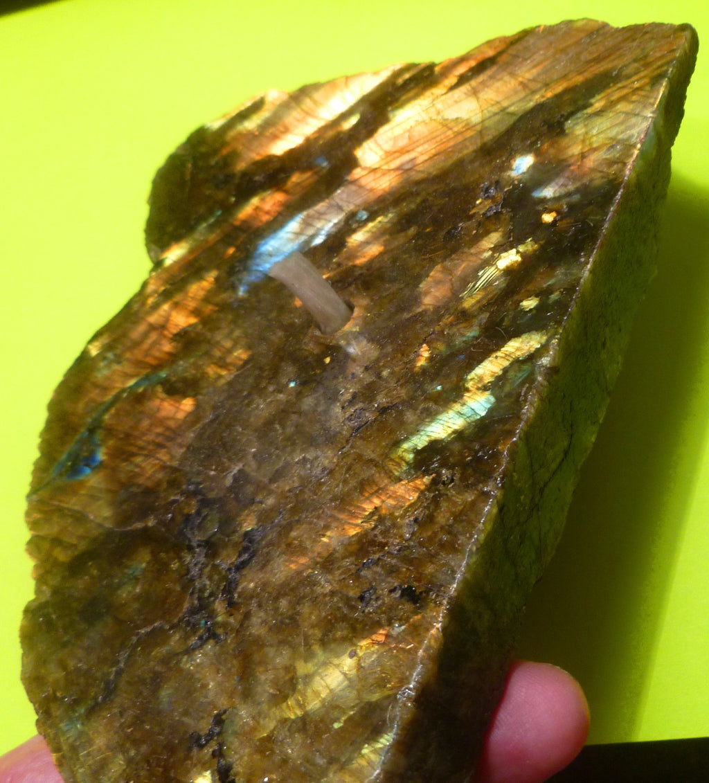 Labradorite Slab Patio Lamp  6.25" w/Wick, Oil, Funnel for Refilling