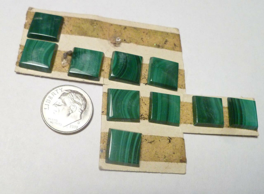 Lot of 2 (PAIR) Banded Malachite Cabochons 12mm Square