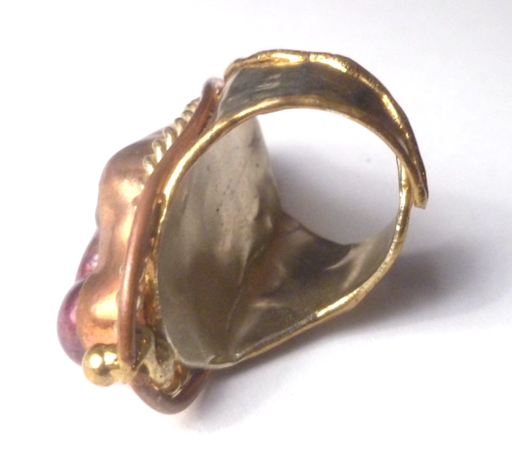 Purple Biwa Pearl Brass Copper & German Silver Ring Size 8