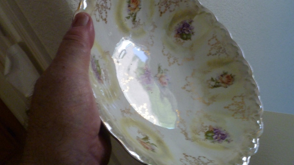 Antique Hand Painted Bowl Floral Design Gilded Gold Design