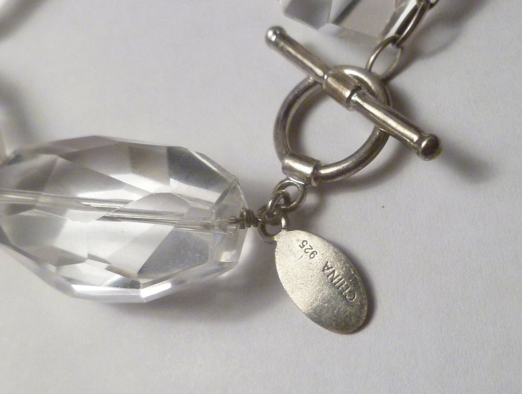 Minimalist Deb Guyot Sterling Silver Chunky Clear FACETED Quartz Bead Bracelet