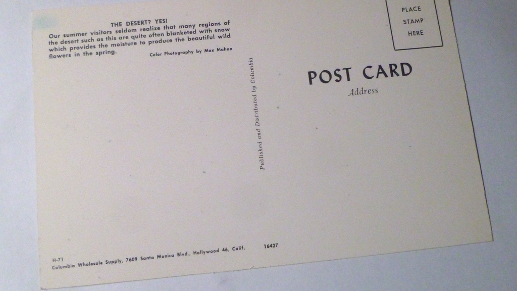 Postcard Snow High Desert California USA 1961