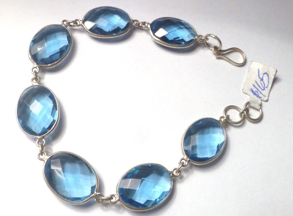 Minimalist BLUE TOPAZ bracelet Sterling Silver 925 8" Was $165