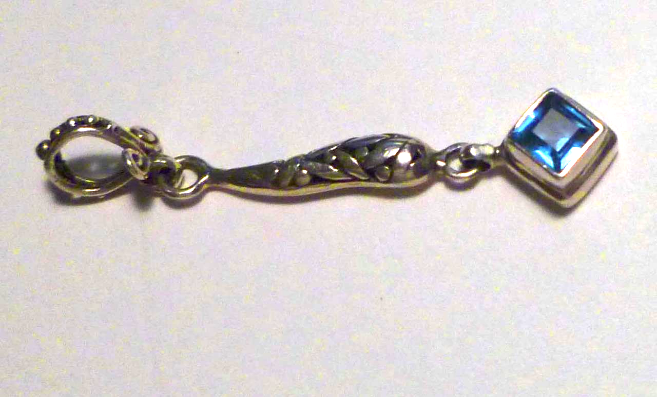 Minimalist Swiss Blue Topaz Dangle Pendant! Solid Sterling Silver 925