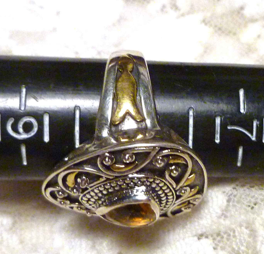 9mm Natural Trillion Citrine 5.71cts Sterling SILVER .925 Brass Accent RING Sz 8