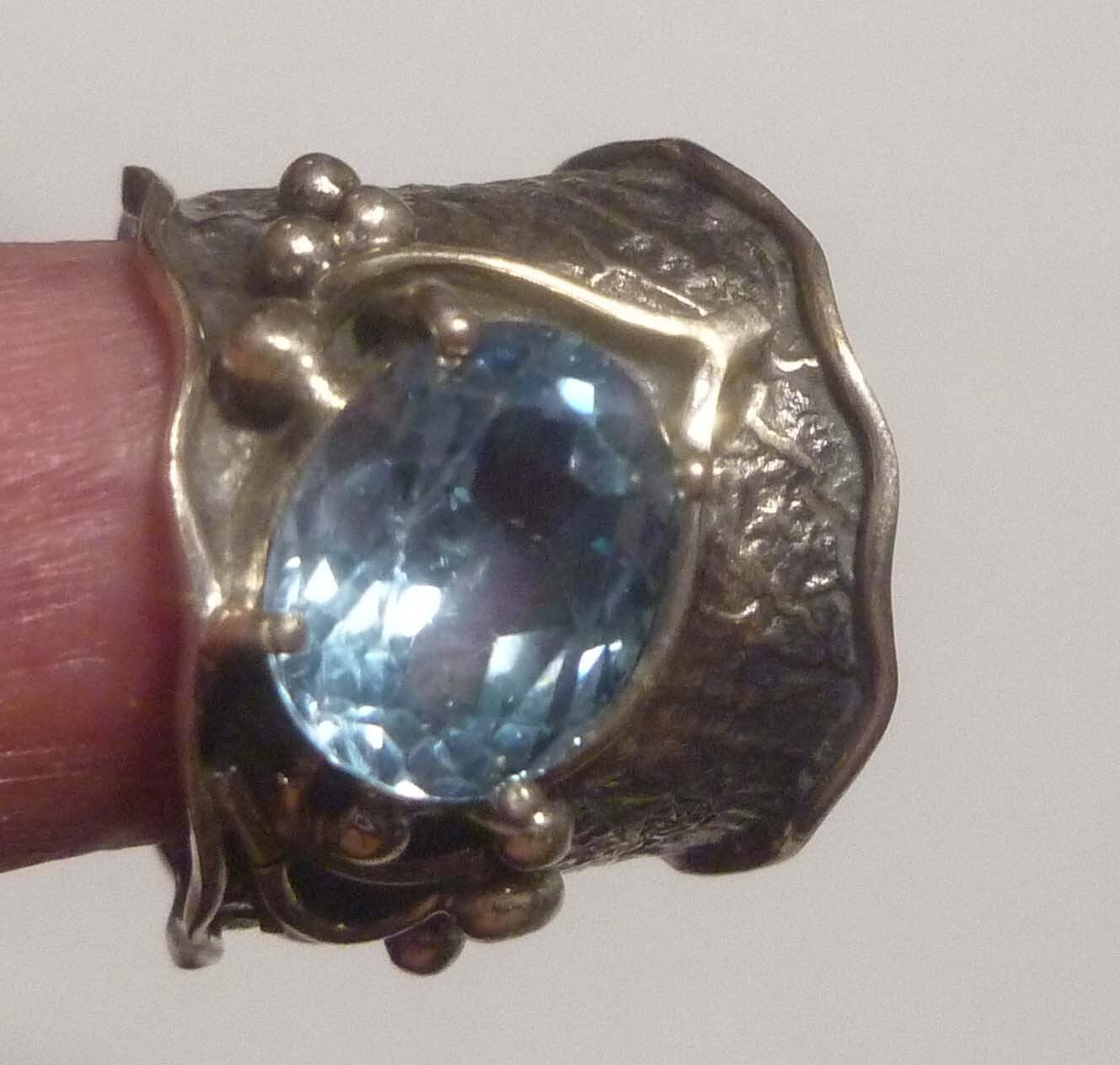 Blue Topaz RING Sterling Silver .925 Textured Design Size 9