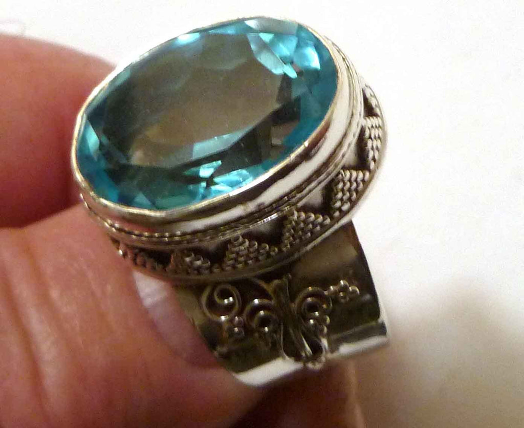 16 ct Swiss Blue Topaz White Topaz SS SILVER 925 & Brass RING sz 10