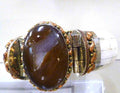 Brown Agate Druzy, Brass, Copper, German Silver Water Buffalo Bone CUFF BRACELET