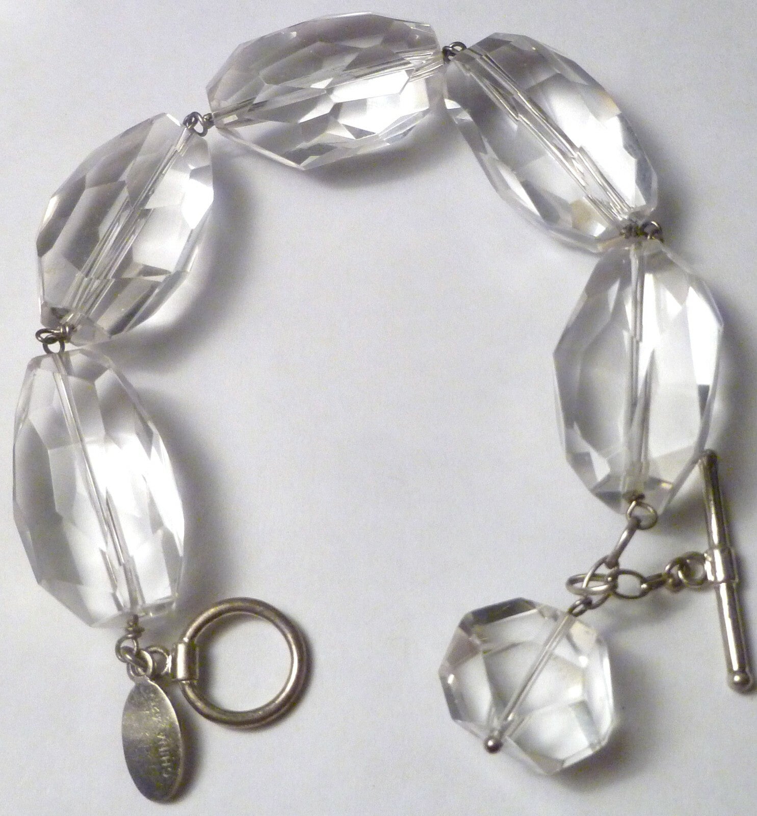 Minimalist Deb Guyot Sterling Silver Chunky Clear FACETED Quartz Bead Bracelet