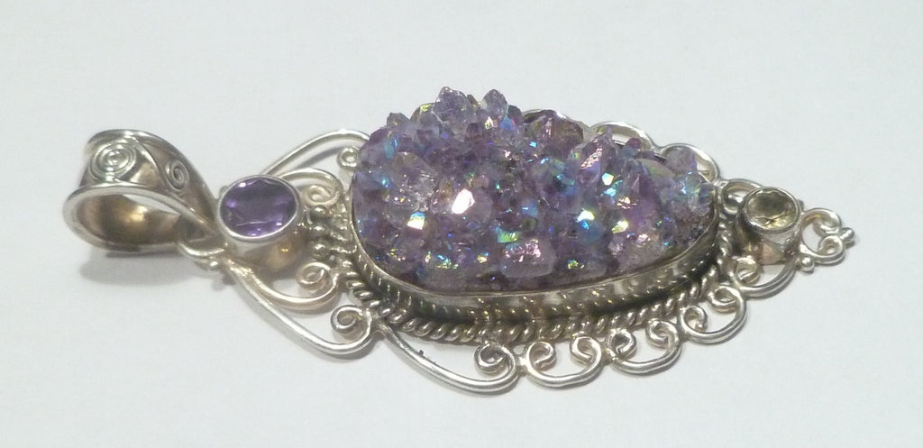 Purple Mystic Drusy Agate .925 Sterling Silver Filigree PENDANT