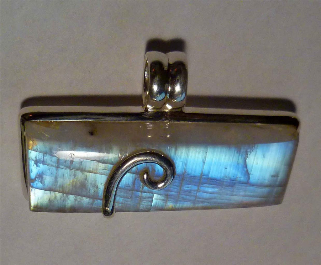 Minimalist Rainbow A+ MOONSTONE .925 Sterling Silver PENDANT 44mm