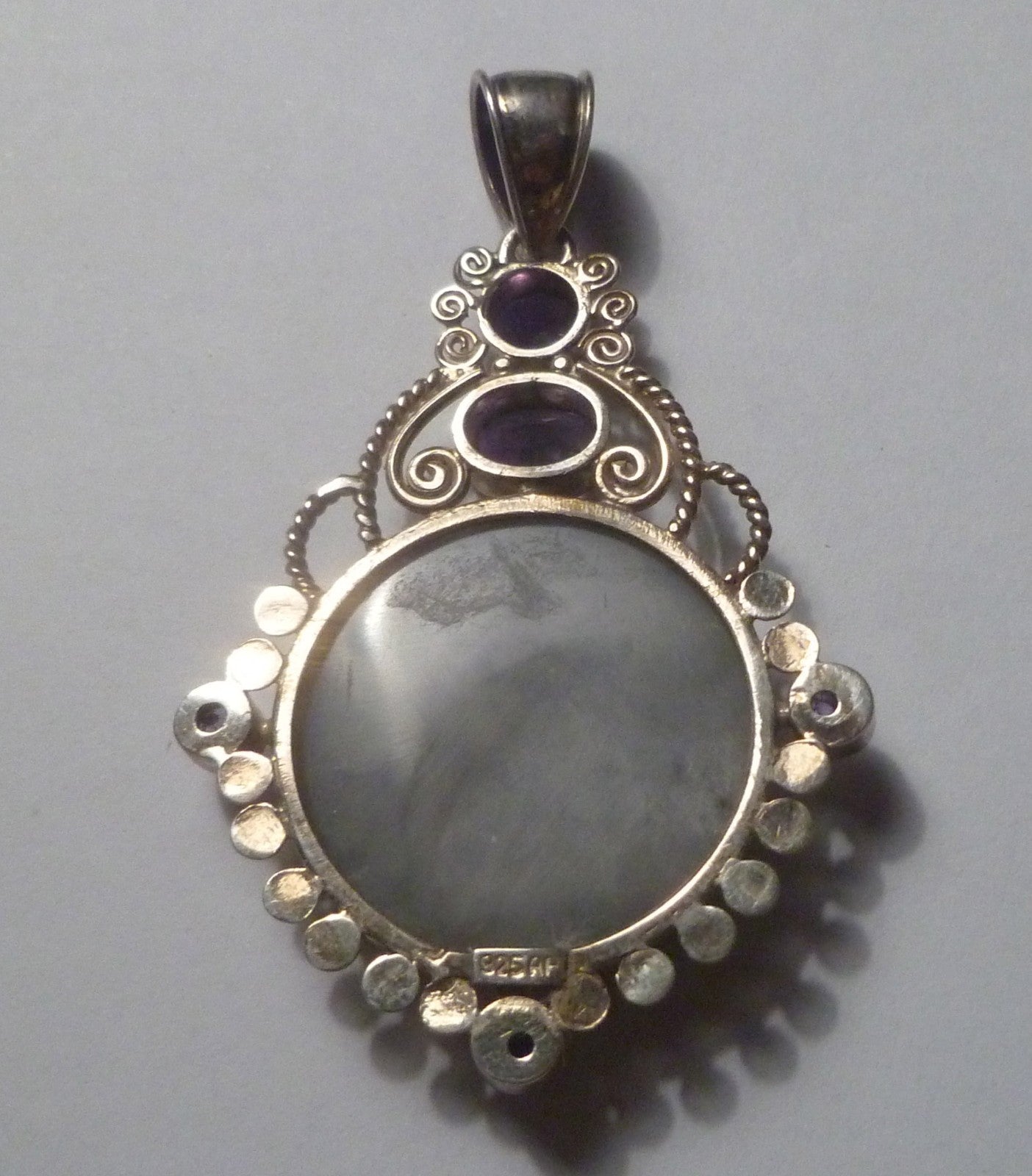 Mystic Drusy .925 Sterling Silver & Amethyst PENDANT 58mm Druzy Filigree