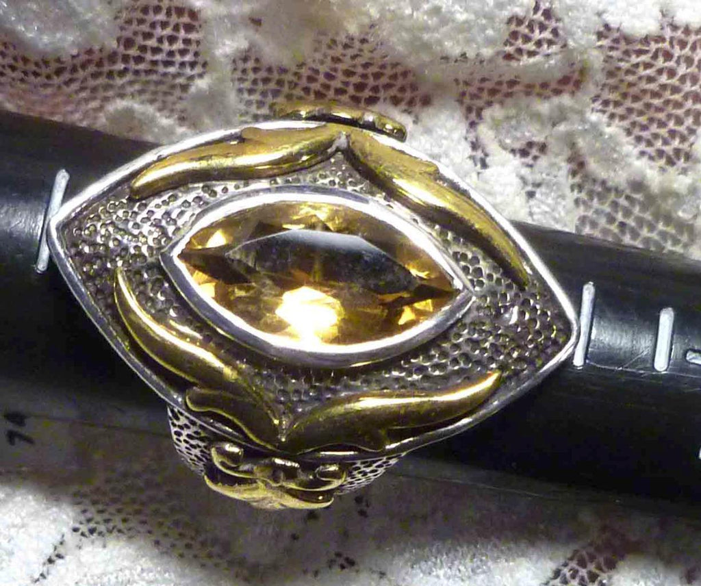 15x9mm Natural Citrine 5.77cts Sterling SILVER .925 10k Gold Accents RING Size 6