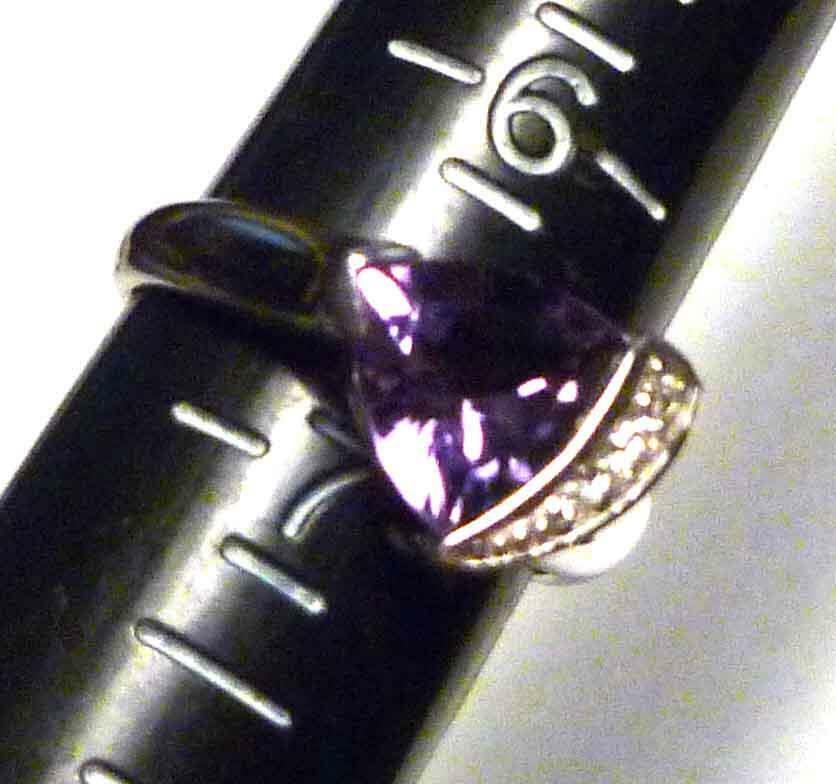 Minimalist 9 X 9mm Trillion Brazil AMETHYST & Topaz 925 SILVER RING SZ 6.25