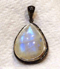 Amazing Rainbow A+ MOONSTONE .925 Sterling Silver & Rhodium Quality PENDANT 47mm