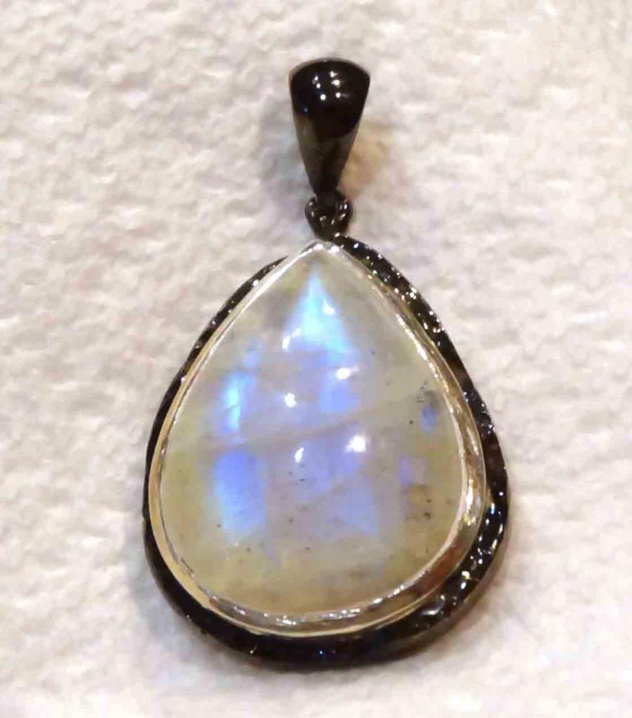 Amazing Rainbow A+ MOONSTONE .925 Sterling Silver & Rhodium Quality PENDANT 47mm