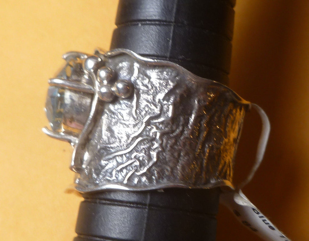 Blue Topaz RING Sterling Silver .925 Textured Design Size 9