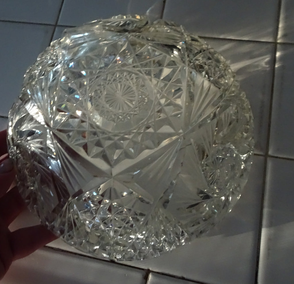 Lot of 3 American Brilliant Cut Glass ABP Decanter & 2 Bowls Circa 1900