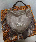 Kissing Cougar SHARIF Designer Fringe Slouch Hobo Leather Handbag Purse Bronze