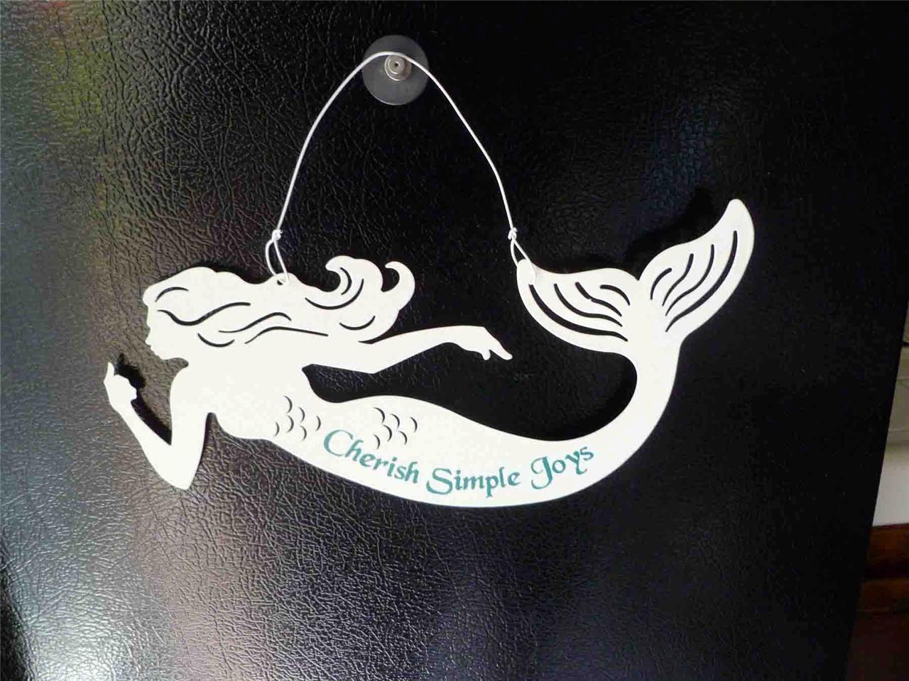Metal Mermaid cut out Figure Sign: "Cherish Simple Joys"