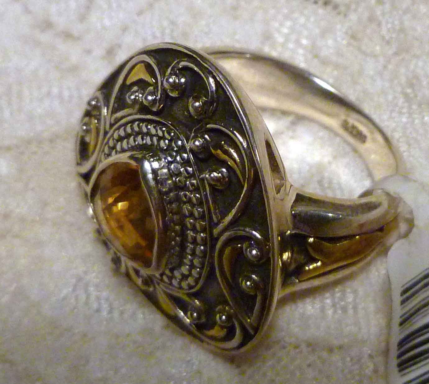 9mm Natural Trillion Citrine 5.71cts Sterling SILVER .925 Brass Accent RING Sz 8