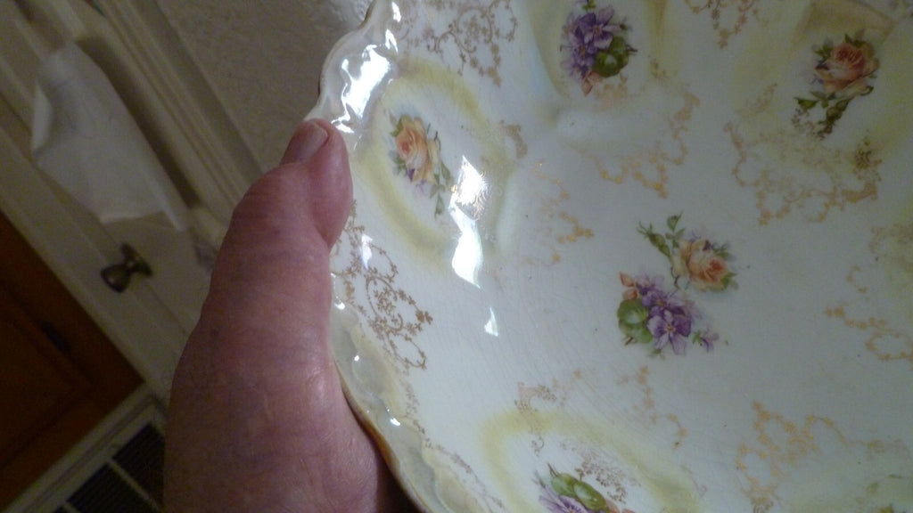 Antique Hand Painted Bowl Floral Design Gilded Gold Design