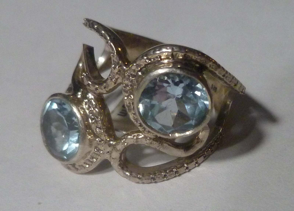 Blue TOPAZ RING Sterling Silver .925 Size 8 Double Topaz