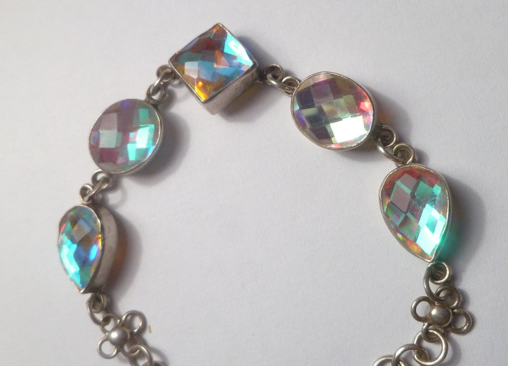 Minimalist BLUE TOPAZ bracelet Sterling Silver 925 7" inside