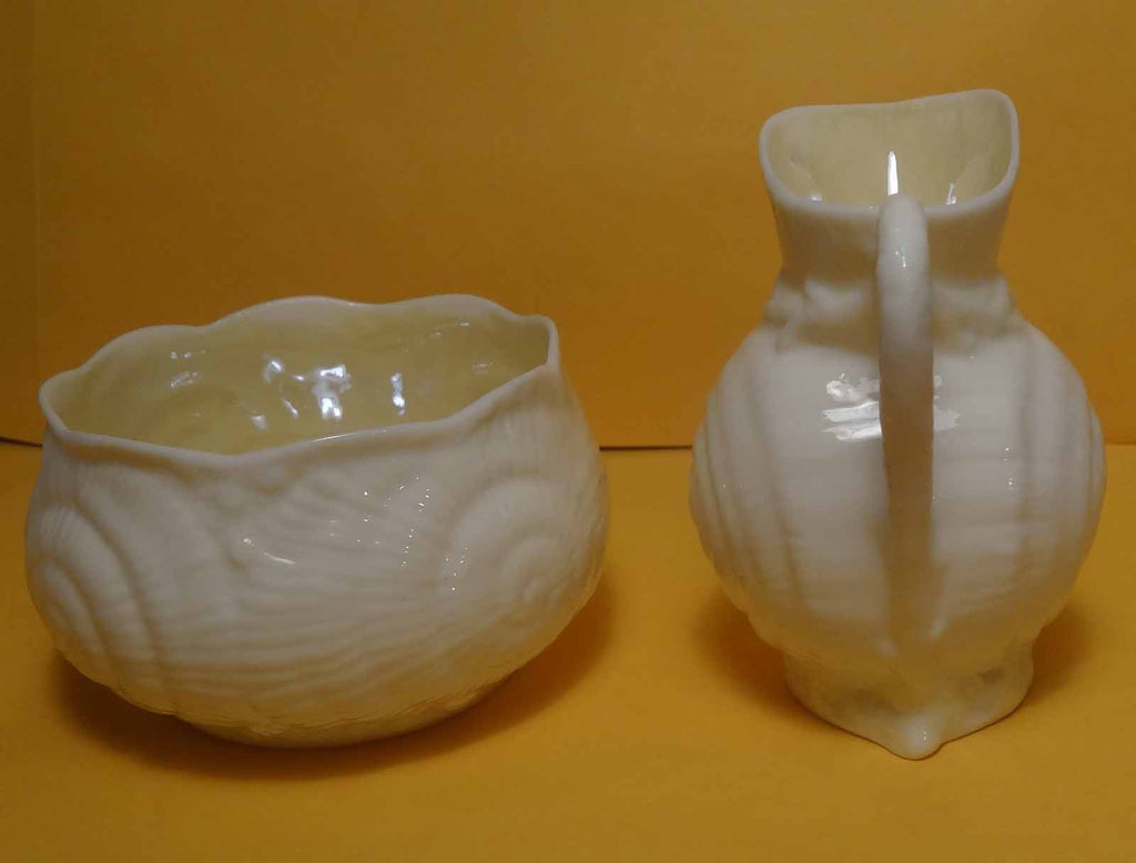 CUTE! BELLEEK Snail Pattern Creamer Sugar Mark 1955 - 65 IRELAND Fermanagh