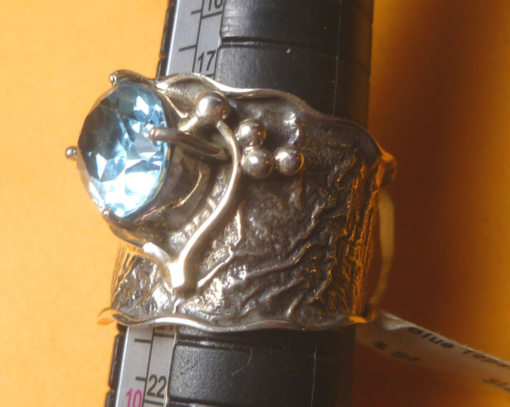 Blue Topaz RING Sterling Silver .925 Textured Design Size 9