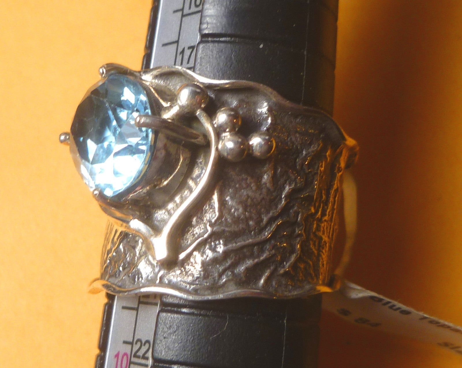 Blue Topaz RING Sterling Silver .925 Textured Design Size 9