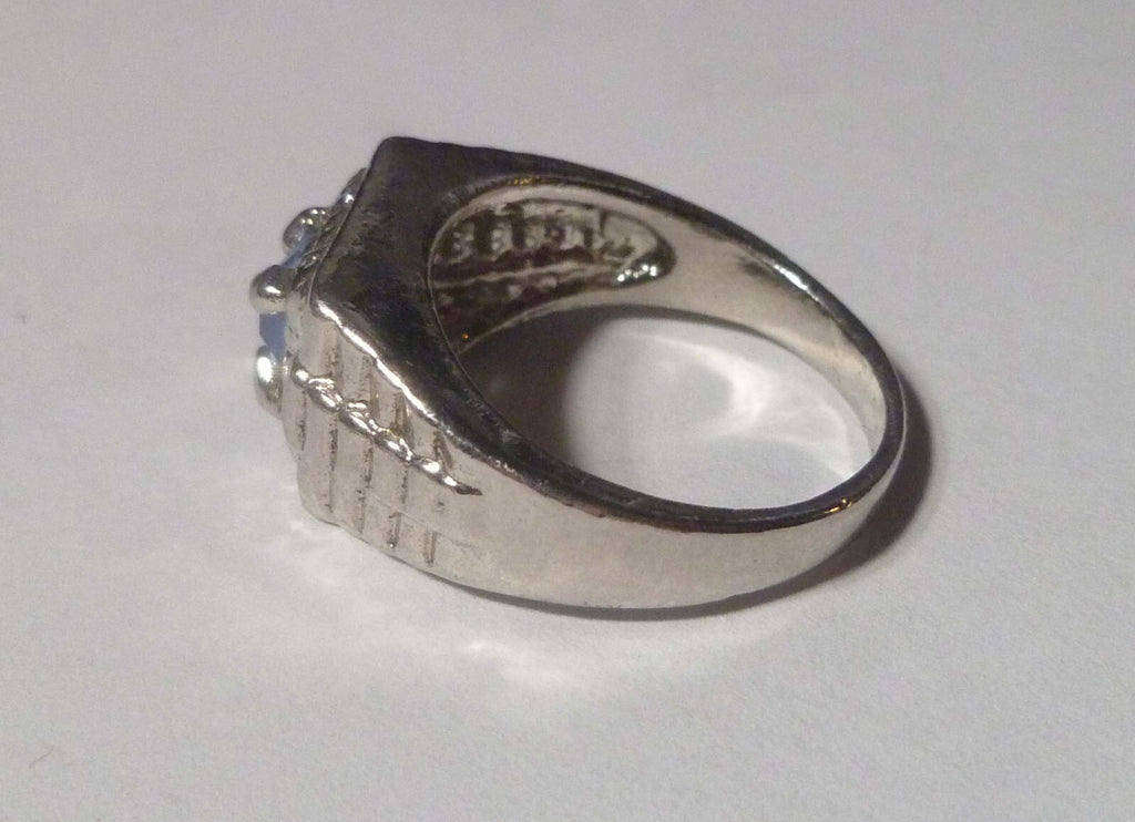Blue TOPAZ RING 14k White Gold EP .925  Size 9 Men Women