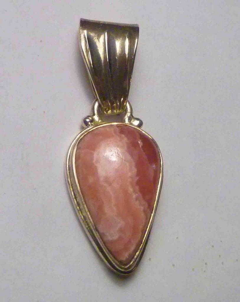 Minimalist DEEP PINK Gemmy RHODOCHROSITE 925 STERLING SILVER PENDANT