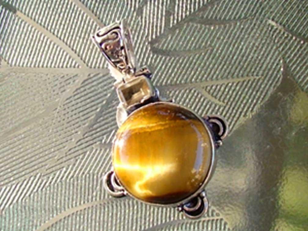VERY Nice Tigereye & Citrine PENDANT .925 SILVER!