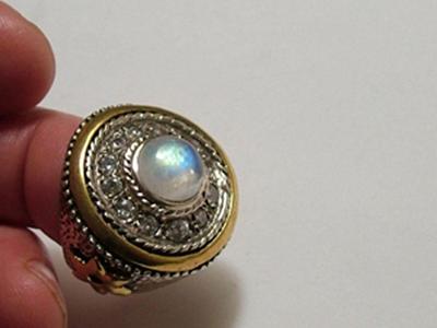 Substantial Moonstone, Topaz Ring 925 Sterling Silver Brass look of Gold Sz 7.5